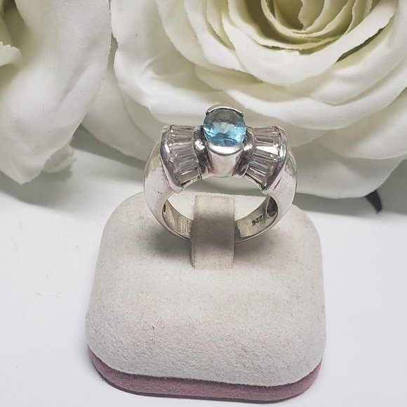 Vintage Aquamarine Antique Silver Ring - Picture 1 of 4